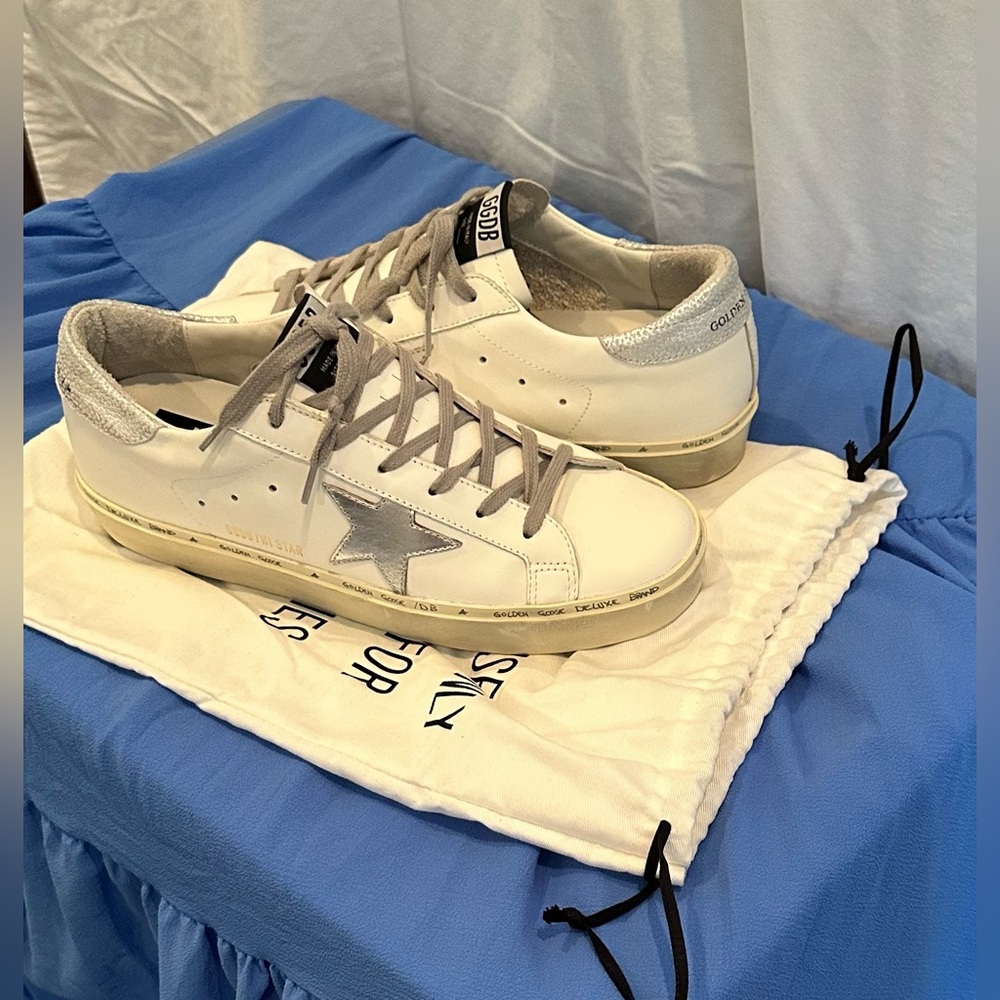 Golden Goose Hi Star White Sneakers with Silver Star